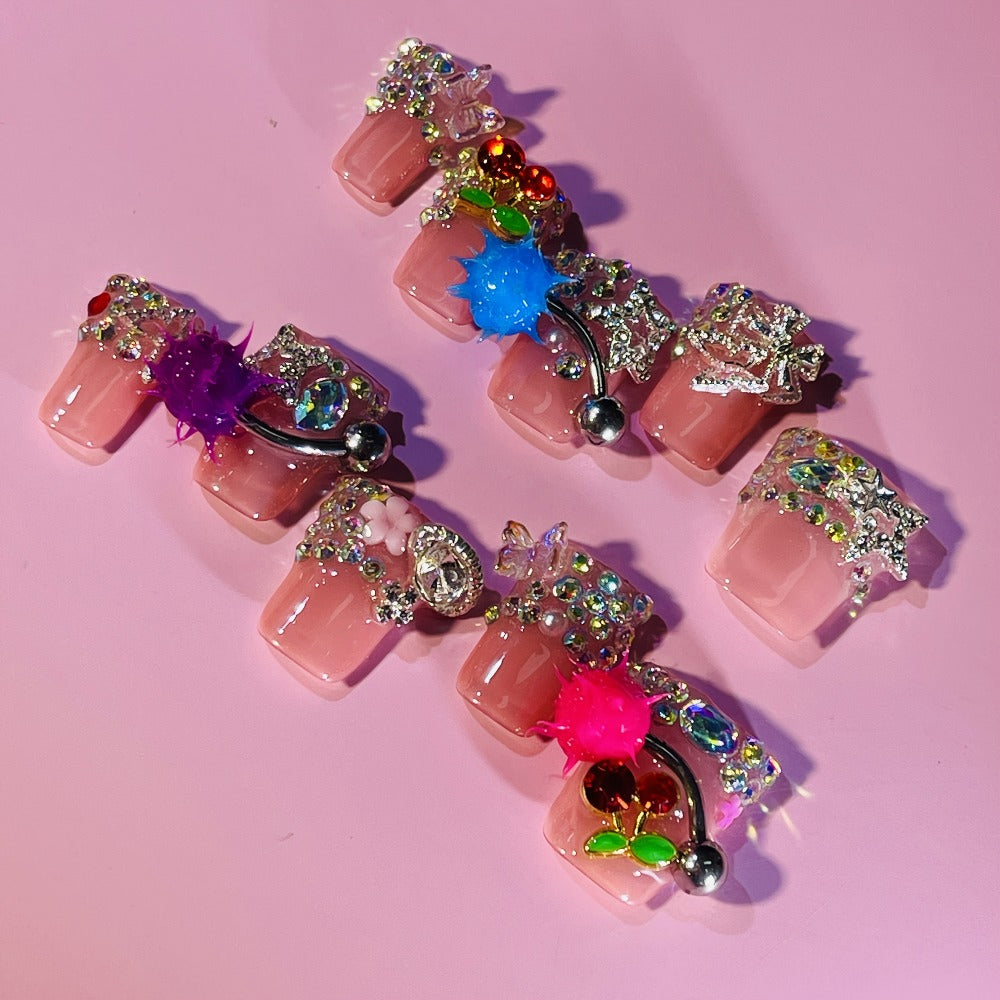Press On Nails Duck Tip Pendulum Design – Bold Colorful Nail Art | Handmade False Nails for Everyday & Special Occasions, S/M/L
