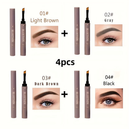 Waterproof Eyebrow Pencil Dual-Ended Smudge-Proof Long-Lasting Brow Definer with Angled Tip Flat Tip Spoolie Brush Precise Outlining Filling 2pcs 4pcs Set