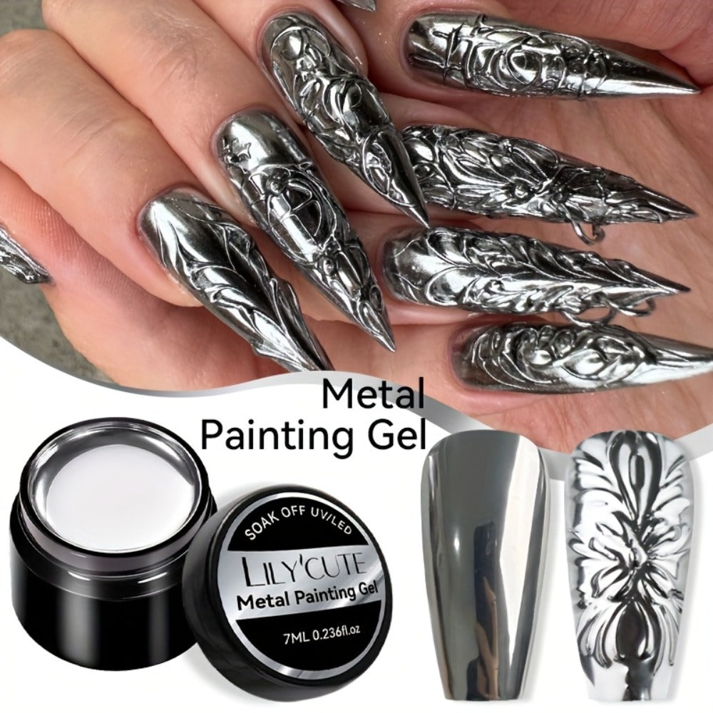 LILYCUTE 0.24oz Metal Effect Line Flower Drawing Gel with Brush Soak Off Painting Gel Polish LED Manicures for Nail Art DIY