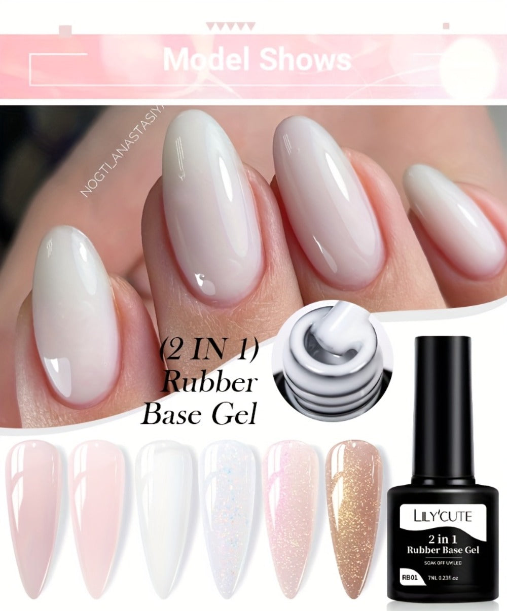 LILYCUTE 0.24oz 6pcs 2 In1 Rubber Base Gel Nude Pink Color Soak Off LED Semi Permant Self-leveling Gel Nail Art Varnish