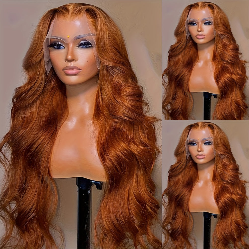 24/32 Inch Ginger Orange Lace Front Wigs For Women 13*4 Inch Body Wave Synthetic Lace Front Wig With Baby Hair Loose Curly Wavy Wigs Preplucked Hairline Glueless Lace Front Wig For Daily Party Use