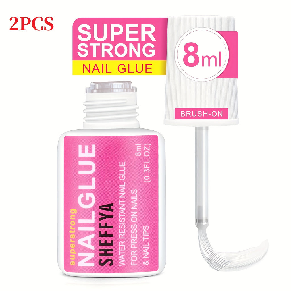 SHEFFYASuper Strong Nail Glue for Press On Nails, Nail Tips & Acrylic Nails (0.27oz) Brush On Glue for Press Ons, Tips & Acrylics - Long Lasting, Maximum Strength, Mess-Free Application