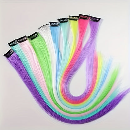 Light Up Hair Clips Rainbow Glow Synthetic Fiber Colorful Wig Clip Extensions for Women Kids Girls Party Festival Halloween 10pcs 16 Inch