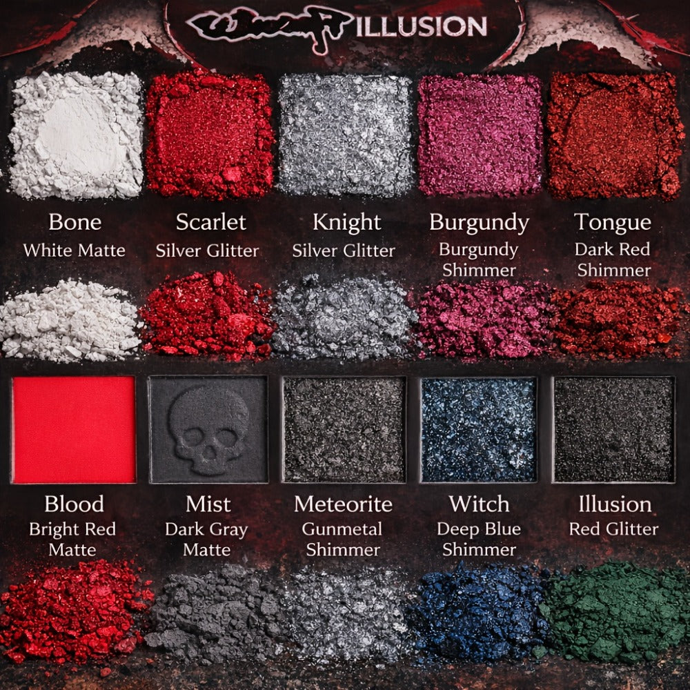 Gothic Eyeshadow Palette 15 Colors - Matte Shimmer Glitter Pigmented Dark Tones, Long-Lasting Dramatic Makeup for Cosplay, Party, Stage & Roleplay