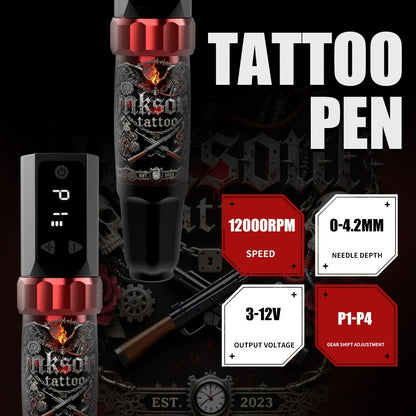 Wireless Tattoo Machine Kit 1500mAh Power Supply - INKSOUL Complete Set 10 Needles 7 Ink Bottles Mixing Cups Transfer Paper Tattoo Supplies for Beginners & Masters TM-94