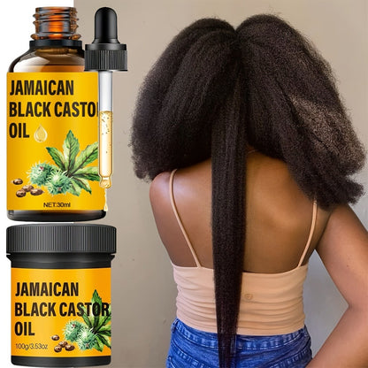 Jamaican Black Castor Oil Hair Care Set 2PCS - Pure Cold-Pressed Castor Oil & Hair Cream, Scalp Moisturizer, Strengthens & Nourishes All Hair Types for Healthier Growth