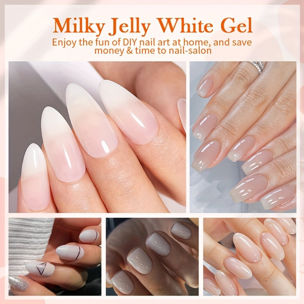 BORN PRETTY Milky White Jelly Nude Gel Nail Polish 0.34oz White Translucent Soak Off Gel Vernis Semi Permanent Need Light