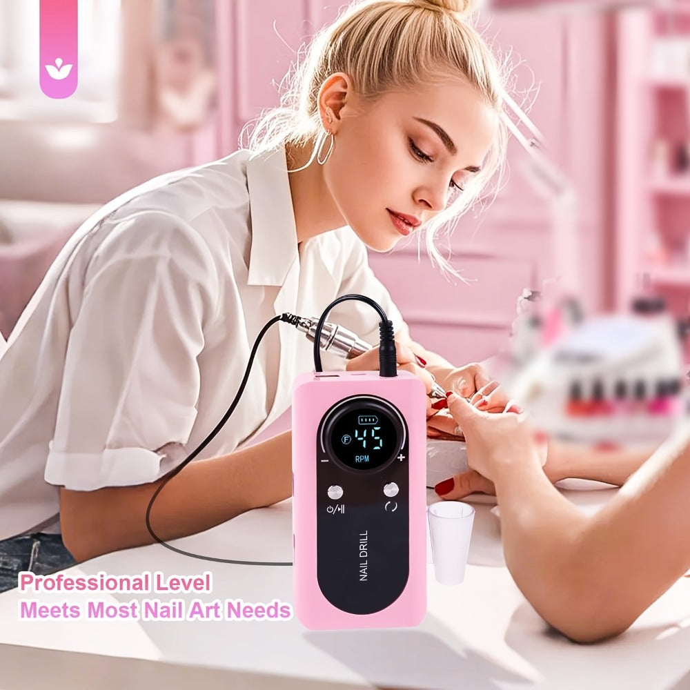 45000 RPM Adjustable Speed Nail Drill Professional Cordless Electric Nail File Low-noise Nail Manicure Machine for Women Buffing And Polishing Nail Tool Set with LCD Display for Nail Salon for Nail Care(Pink Purple White)