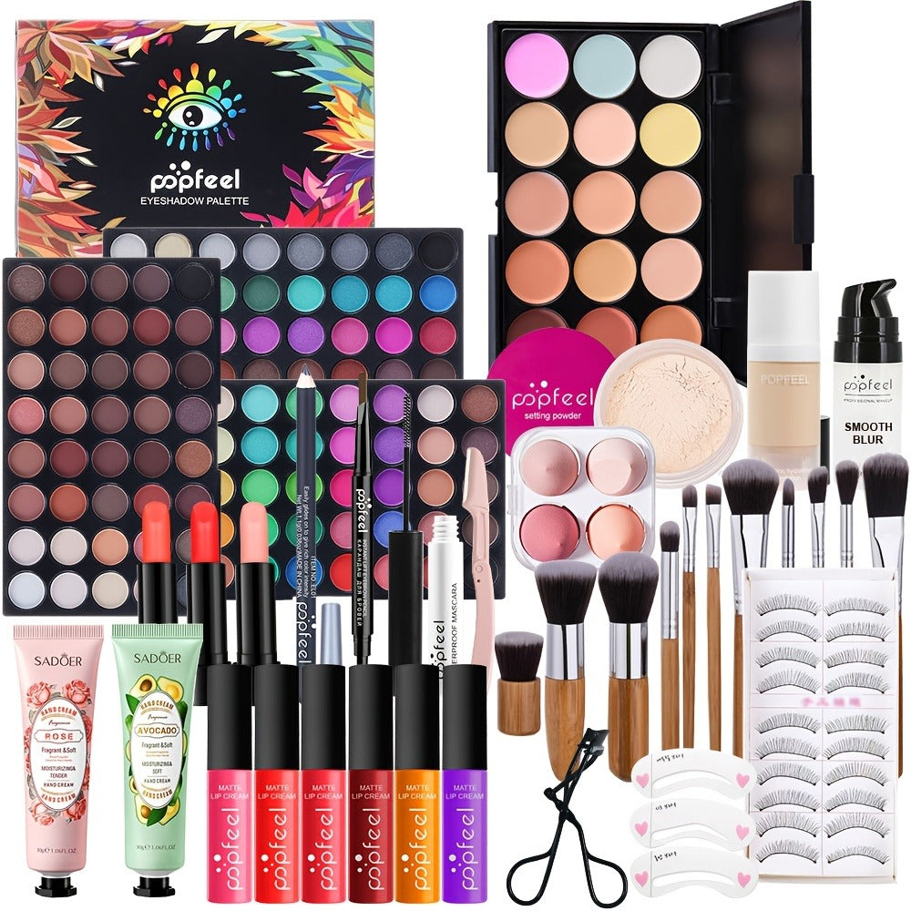 Makeup Set with Eyeshadow Palette, Makeup Brushes & Lip Color — POPFEEL Professional Multi-Shade Kit for Full Face Looks, Perfect Valentine's Day & Mother's Day Gift for Beauty Lovers
