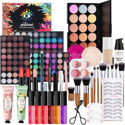 Makeup Set with Eyeshadow Palette, Makeup Brushes & Lip Color — POPFEEL Professional Multi-Shade Kit for Full Face Looks, Perfect Valentine's Day & Mother's Day Gift for Beauty Lovers