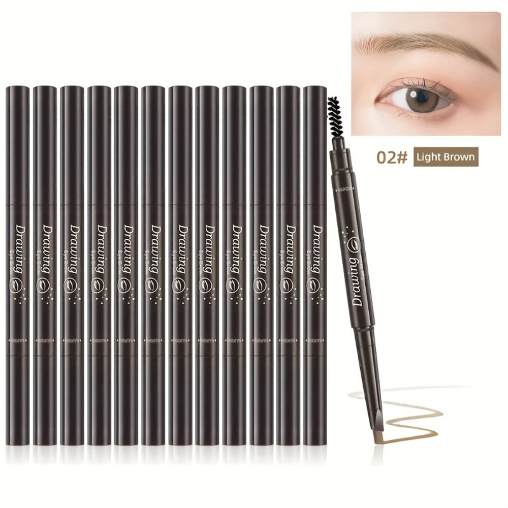 12 pack double ended eyebrow pencil waterproof 5-color natural makeup double ended automatic eyebrow pencil waterproof long effect simple eyebrow pencil and eyebrow brush, perfect gift for Mother's Day