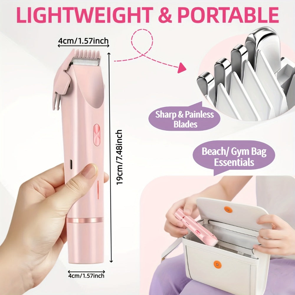 [Limited Edition Gift Set] 1pc Dual-Head Electric Hair Trimmer for Women, Rechargeable Lithium Battery, IPX7 Waterproof, USB Charging, Multipurpose Bikini Razor and Face Shaver for Arms, Thighs, for Ideal Mother's Day Gift