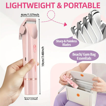 Electric Hair Trimmer for Women Dual Head Bikini Razor Face Body Shaver IPX7 Waterproof USB Rechargeable Lithium Battery Painless Hair Removal Arms Legs Underarm Bikini Line Gift Set Available