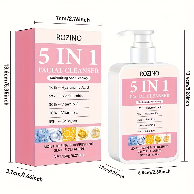 This Five-In-One Facial Cleanser Combines Hyaluronic Acid, Niacinamide, Vitamin C, Vitamin E, And Collagen to Help The Skin Bid Farewell to Dryness And Dullness, Leaving It Smooth And Delicate. Its Rich Foam Deeply Cleanses Oil And Dirt