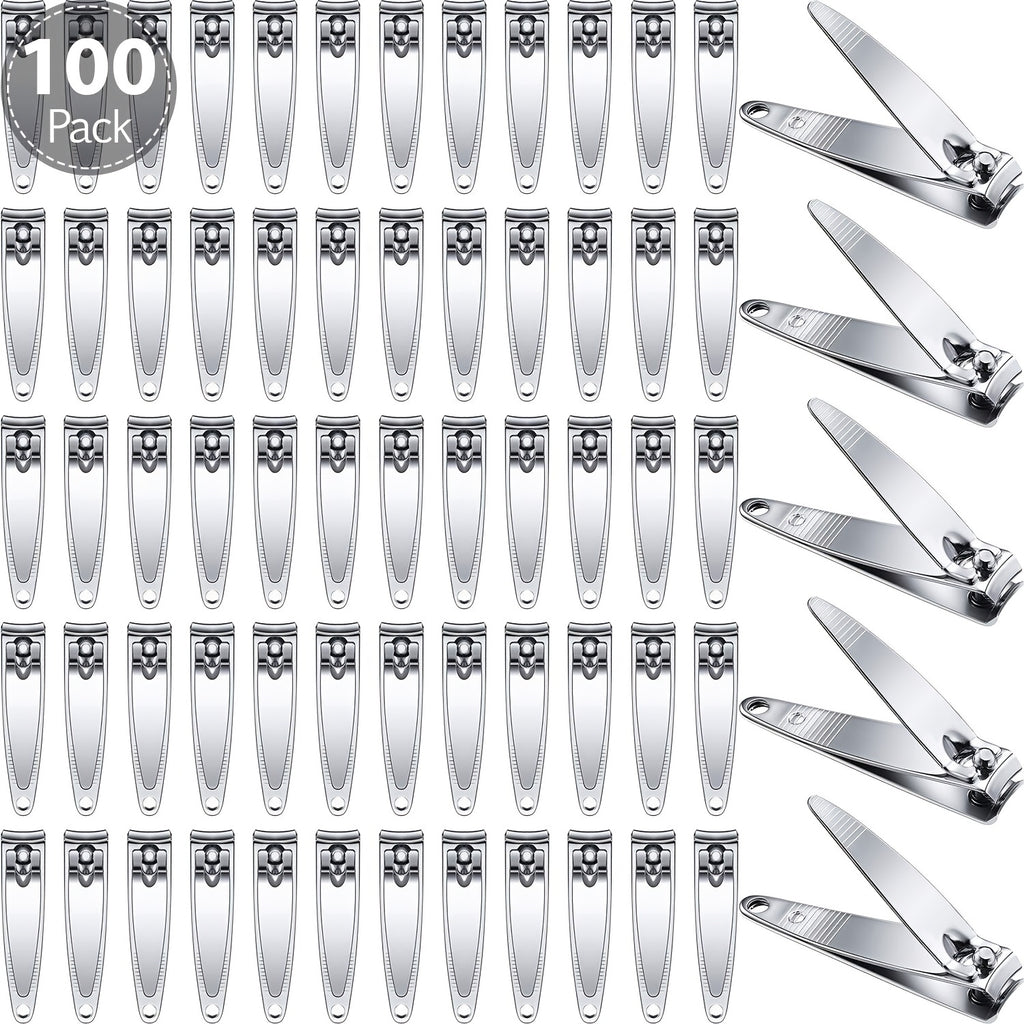 100pcs Bulk Stainless Steel Nail Clippers Suitable for Men & Women - Heavy-Duty Flat Toenail & Fingernail Trimmers with Pointed Tip, Portable Travel Manicure Pedicure Set, Compact for,, Gym, Use (No Folding)