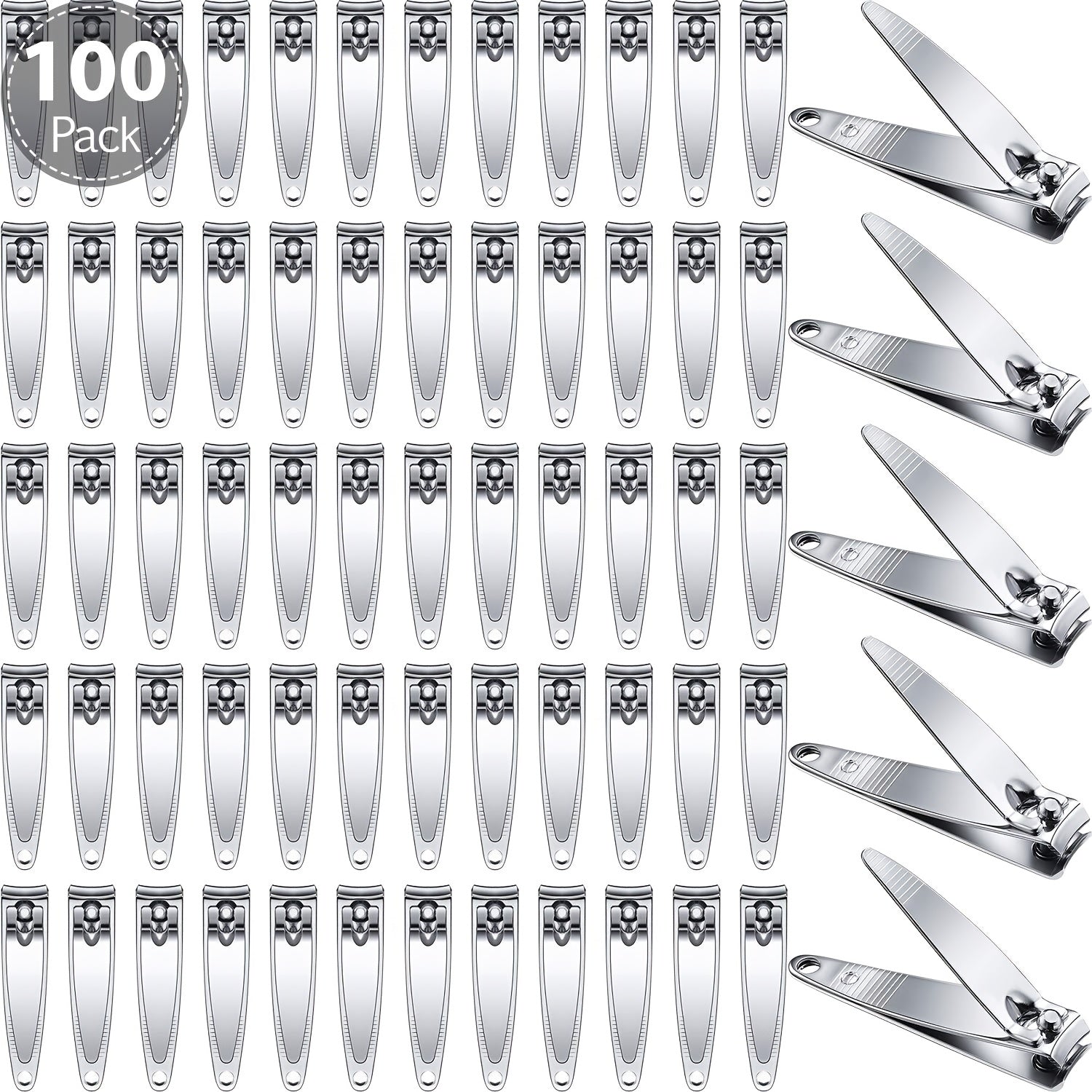 100pcs Bulk Stainless Steel Nail Clippers Suitable for Men & Women - Heavy-Duty Flat Toenail & Fingernail Trimmers with Pointed Tip, Portable Travel Manicure Pedicure Set, Compact for,, Gym, Use (No Folding)