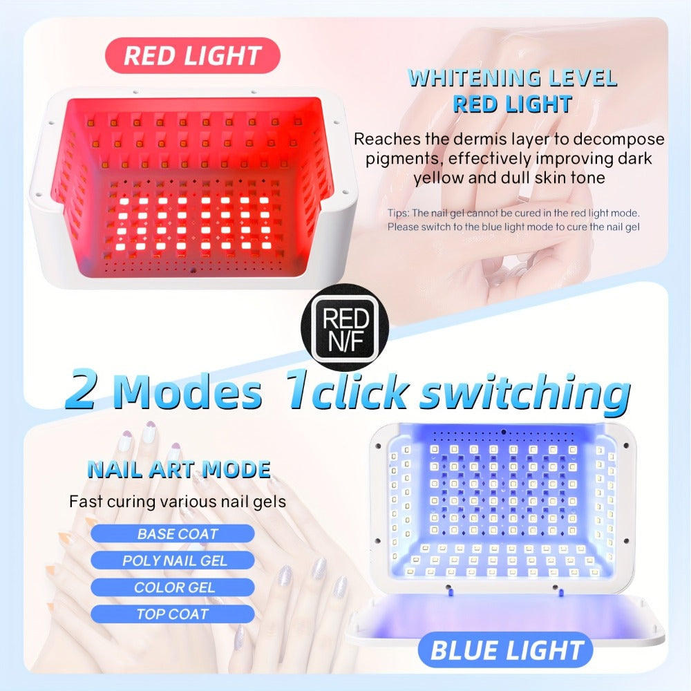 LED Nail Lamp for Two Hands, Not Rechargeable Gel Lamp Professional Nail Light Dryer with Removable Plate 2in 1 Blue & Red Light 4 Timers Auto Sensor Fast for Home & Salon DIY Manicure