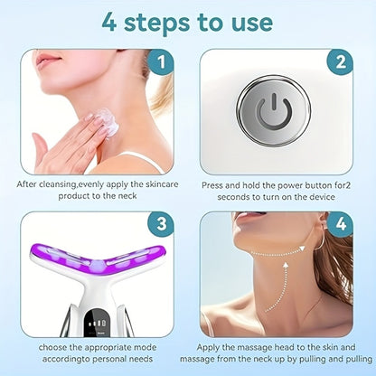 7-in-1 Neck Facial Massager LED Light USB Rechargeable Lithium Battery - Multifunctional Face Lifting Skin Tightening Anti-Aging Beauty Device - Mothers Day Gift for Mom Women