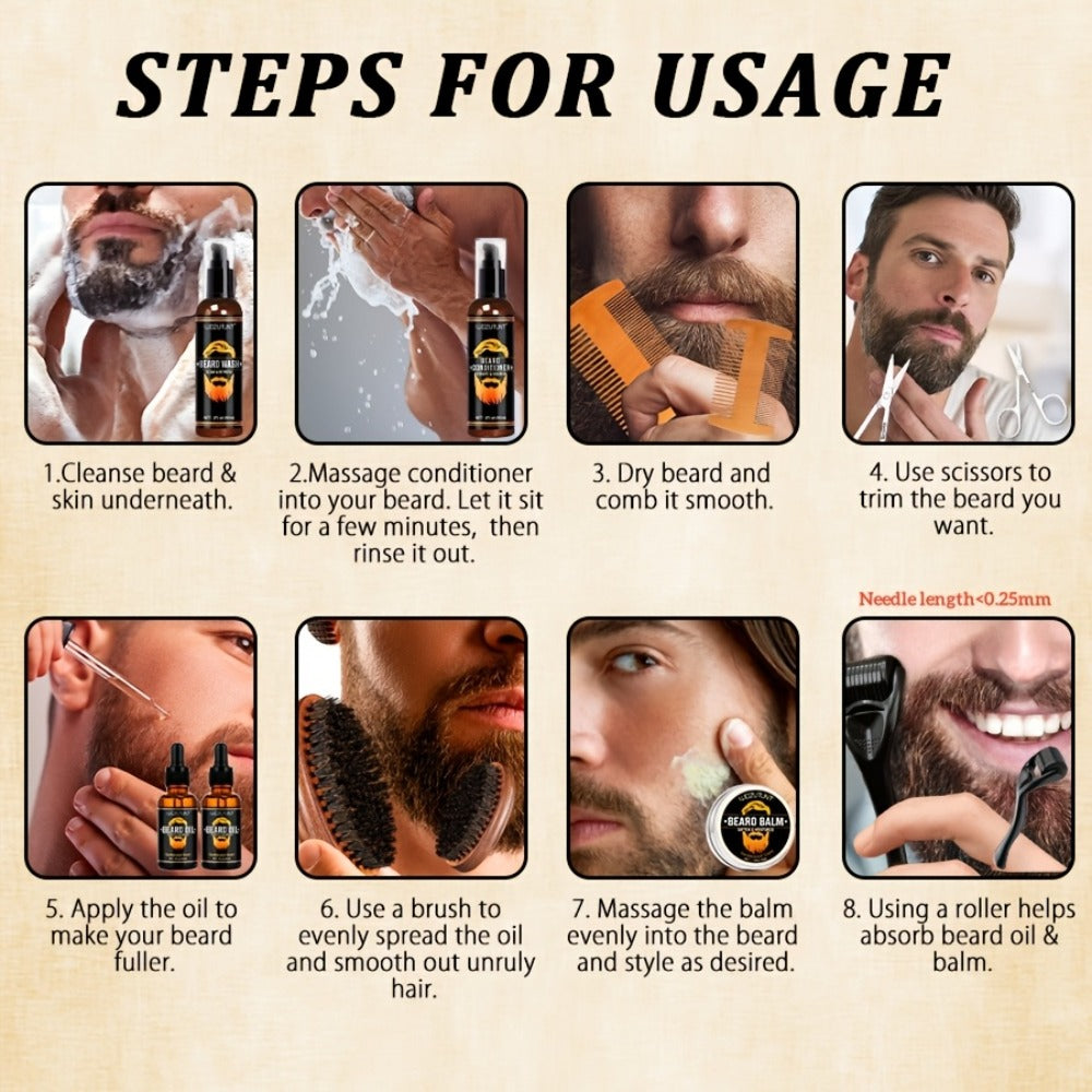 4pcs Beard Care Kit, 4pcs Beard Pen Kit, 9pcs Beard Care Kit Needle Length<0.25Mm. Beard Care Bundle for Men. Beard Trimmer Set with 2 Beard Oil -Balm -Conditioner - Wash -Brush - Comb - Clippers & Travel Pouch. for Birthdays Fathers Day Gift for Me