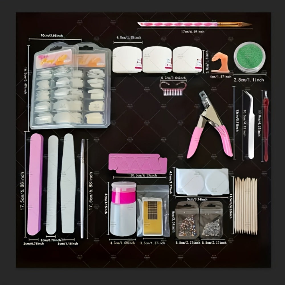 Acrylic Nail Powder Kit 12 Colors Glitter with Nail Plate Press Bottle Extension Paper Holder - Complete Beginner Nail Extension Tool Set for Salon & DIY