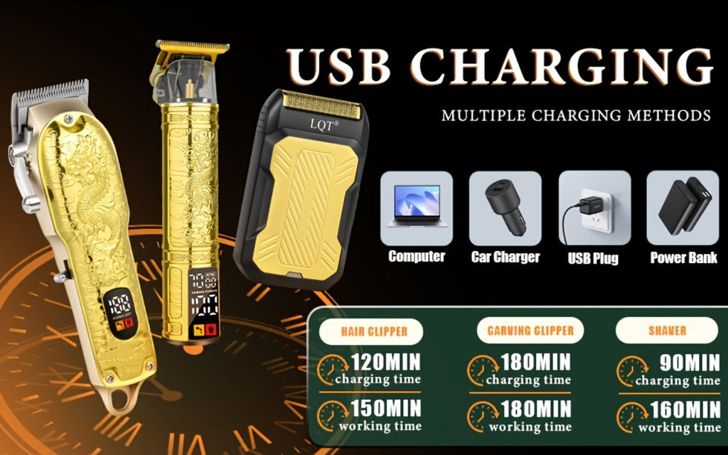 LQT 2/3pcs Men's Professional Hair Clipper, Cordless Men's Hair Trimmer, Electric Shaver, Hair Cutter with LED Display, Gift Box Packaging - Perfect Father's Day Gif
