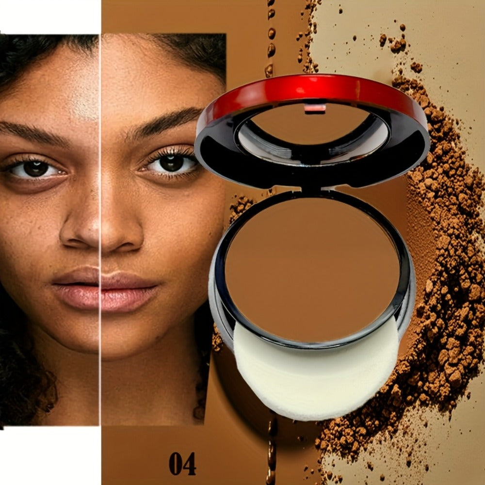 Contour & Foundation Powder Palette 6 Shades Matte Full Coverage Oil Control Waterproof Blush Bronzer Highlighter with Blending Puff Light to Dark Natural Finish