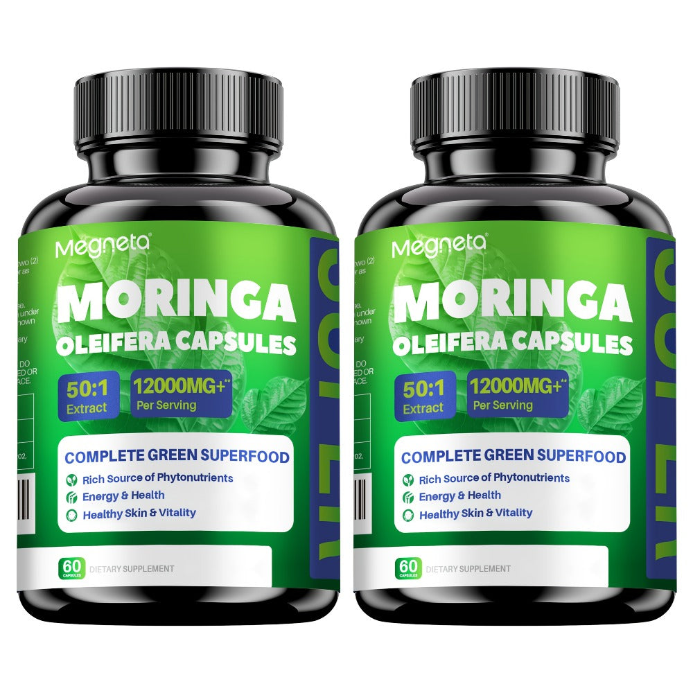 [Limited Offer] Megneta Moringa Capsules - 12000mg Moringa Powder, Rich In Antioxidant, Energy, Skin Health, Gut Health, Immune, 60 Capsules