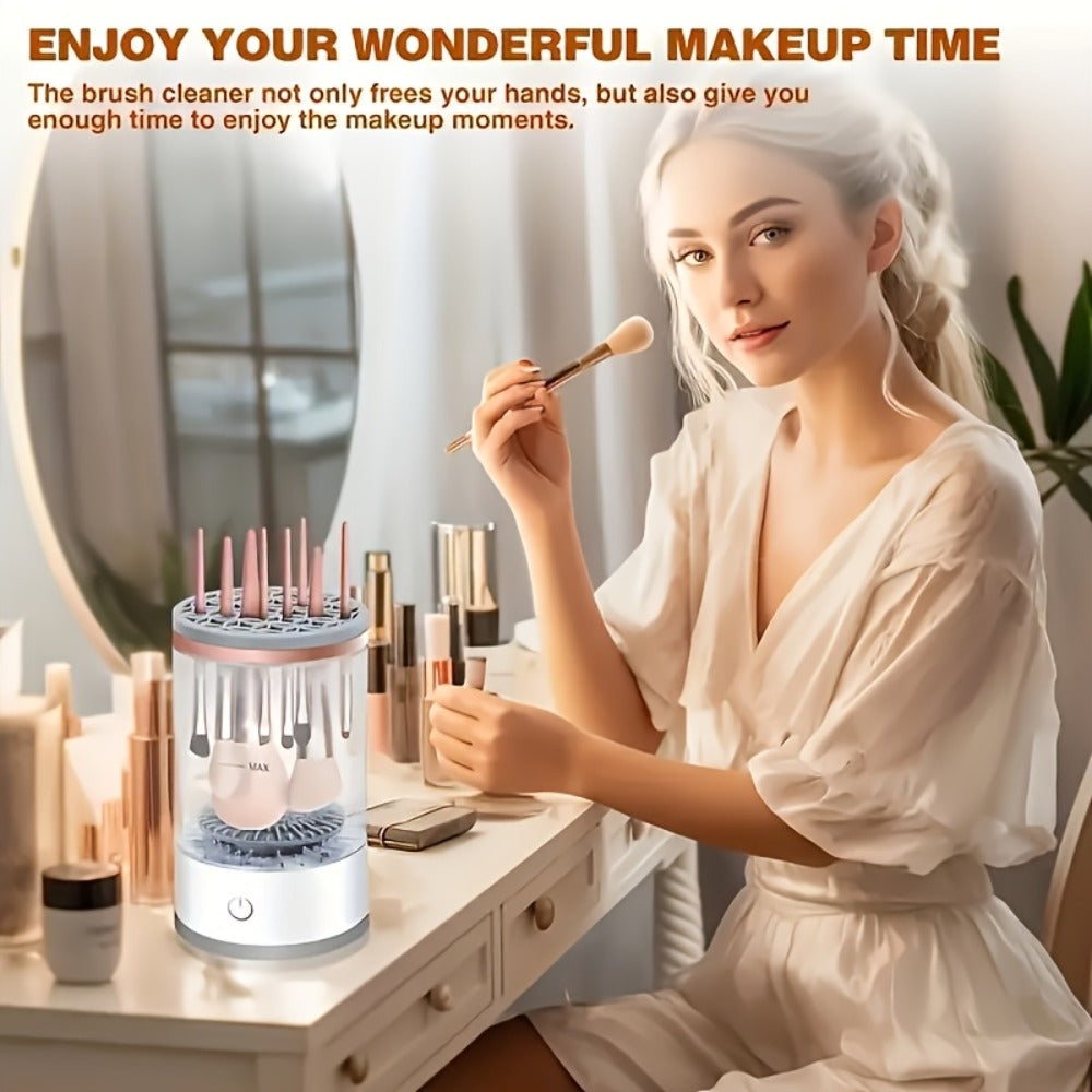 [Innovative Cleaning] Usb-Powered Makeup Brush Cleaner & Dryer - Odorless, Battery-Free, Essential Beauty Tool with Transparent Design & Copper Accents, Includes Dual-Section Brush Holder for Efficient Cleaning, Beauty Tool Accessory|Modern