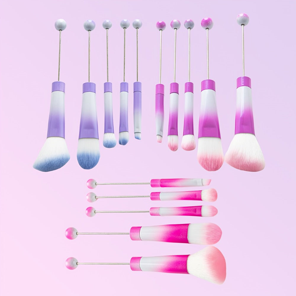 15pcs Metal Handle Beadable MakeupBrush Set, BeautyTools, IncludesPowder Blusher Brush, Slant Head Eye, Weddings, Anniversary, Birthday Girl Best Friend Teacher'S Day, Halloween, Christmas Gifts, Party Supply
