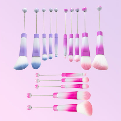 Beadable Makeup Brush Set 15PCS Metal Handle - DIY Customizable Beauty Brushes with Powder Blusher Eye Shadow Slant Brushes - Unique Gift for Women Girls Birthday Wedding Christmas Party