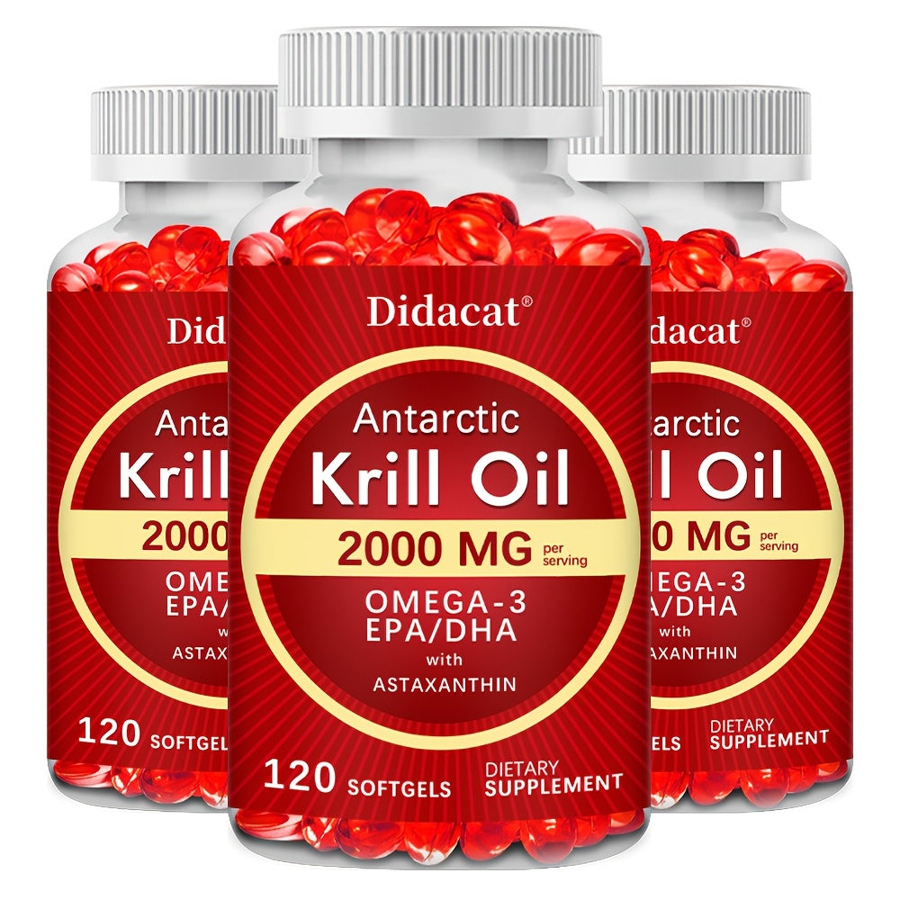Antarctic Krill Oil 2000mg Per Serving 120 Softgels with Omega-3, EPA & DHA for Brain, Heart, Joint & Eye Health, Superior Absorption for Men & Women