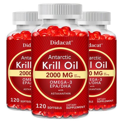 Antarctic Krill Oil 2000mg Per Serving 120 Softgels with Omega-3, EPA & DHA for Brain, Heart, Joint & Eye Health, Superior Absorption for Men & Women