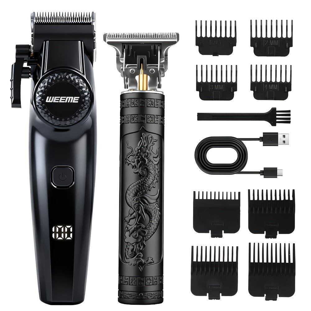 Hair Clipper & Beard Trimmer for Men USB-C Charging Electric Razor with 4 Guide Combs Dragon & Phoenix Design - Hair Shaving Cutting Body Hair Kit Gold Black Bronze