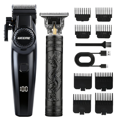 Hair Clipper & Beard Trimmer for Men USB-C Charging Electric Razor with 4 Guide Combs Dragon & Phoenix Design - Hair Shaving Cutting Body Hair Kit Gold Black Bronze