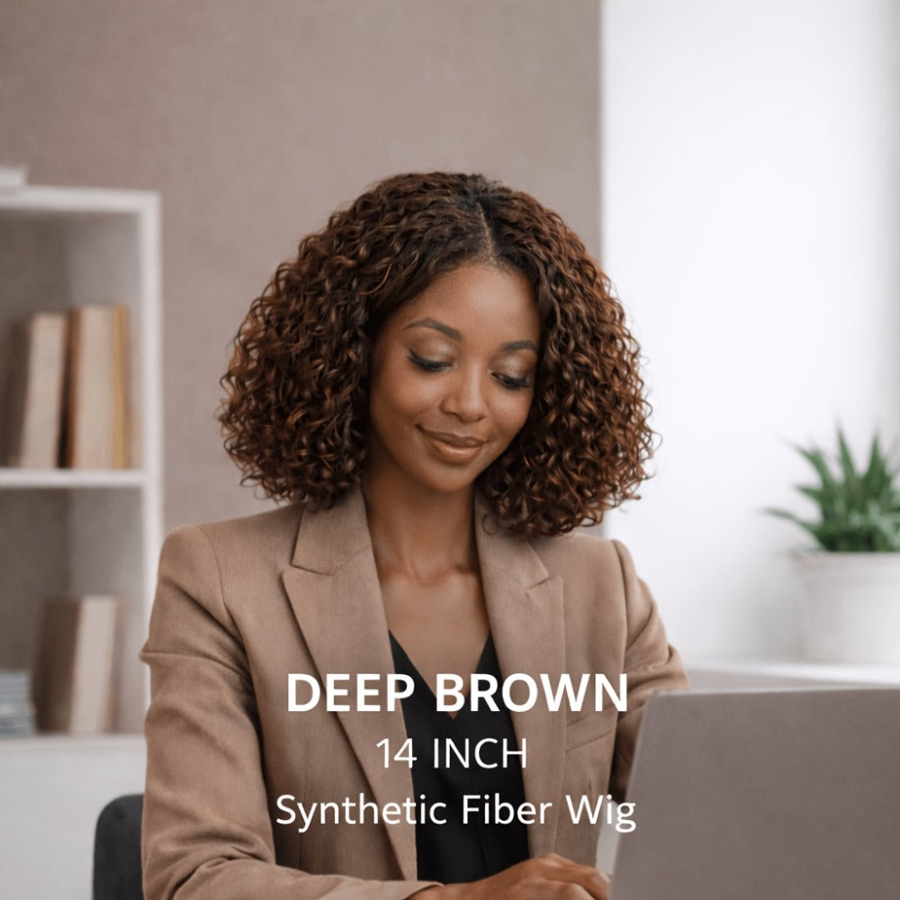 Deep Wave Curly Bob Wig Glueless Rose Net Cap - Secure Fit Short Curly Wig for Women Burgundy Golden Dark Brown Light Brown 14 Inch