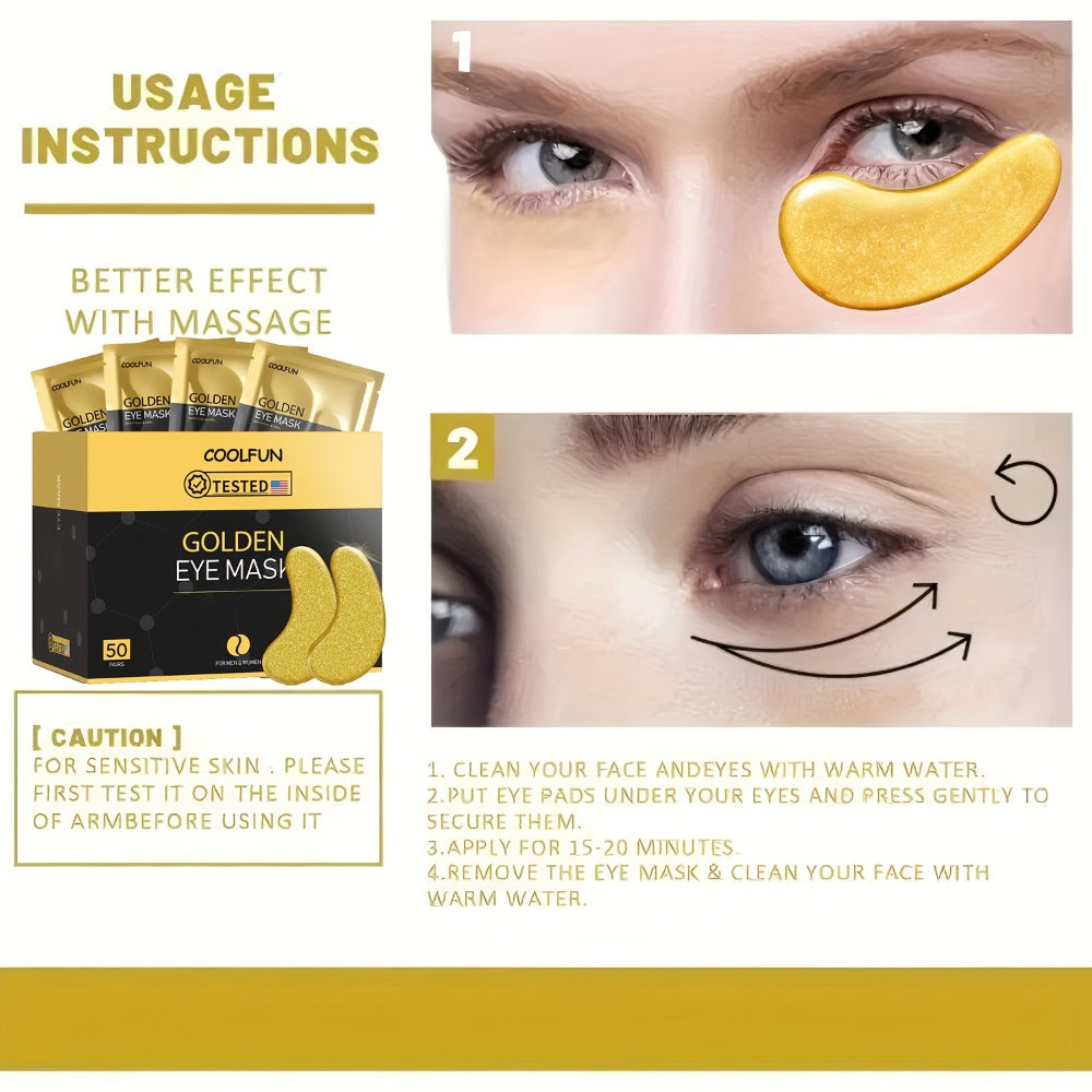 [Hypoallergenic Skincare Gift] 50 Pairs Of Golden Crystal Eye Patches With Collagen, Glycerin And Moisturizing Ingredients To Keep Light Beige Hydrated, Hypoallergenic, Daily Skincare For Men And Women, Gentle Formula, Hypoallergenic, Suitable For All Lig