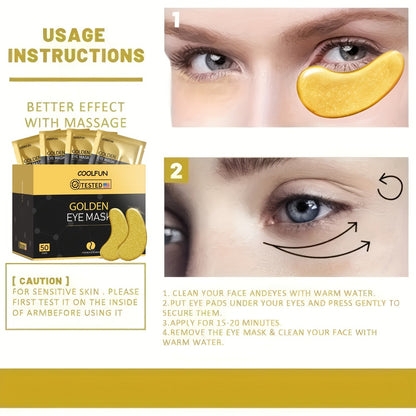 24K Gold Under Eye Patches 50 Pairs Collagen Hyaluronic Acid & Glycerin — Luxury Crystal Eye Mask for Dark Circles, Puffiness & Fine Lines | Brightening Firming Hydrating | Hypoallergenic Men & Women
