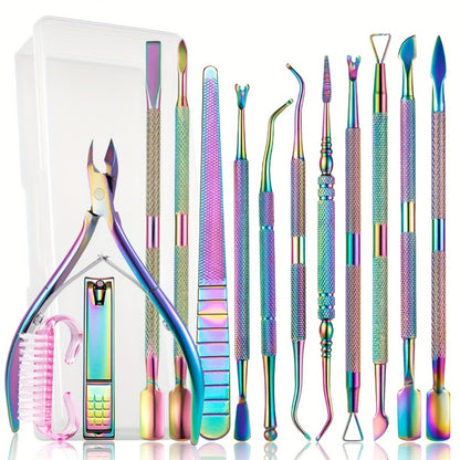 Nail Care Kit 15pcs Professional Stainless Steel Cuticle Nipper Pusher Nail File Gel Polish Remover Manicure Pedicure Tools Nail Tech Set