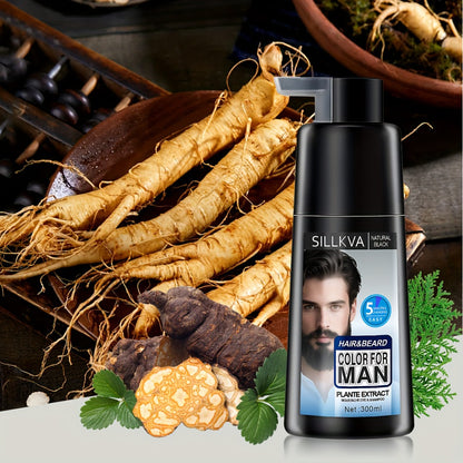 Hair & Beard Dye Shampoo for Men 3-in-1 Black — 8-Minute Gray Coverage, Ammonia-Free, Long-Lasting Natural Color, Quick & Easy Application, 10 oz, 1 & 2 Pack Options