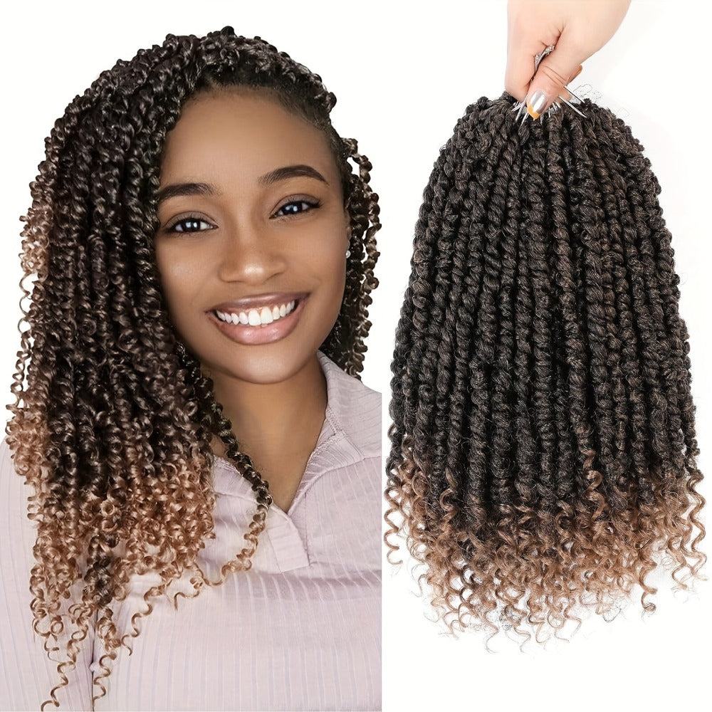 Passion Twist Crochet Hair 8 Packs Pre-Twisted Pre-Looped Curly Ends Bohemian Short Twist Braids Women 8-12 Inch 1B Natural Black Honey Blonde Auburn Burgundy Copper