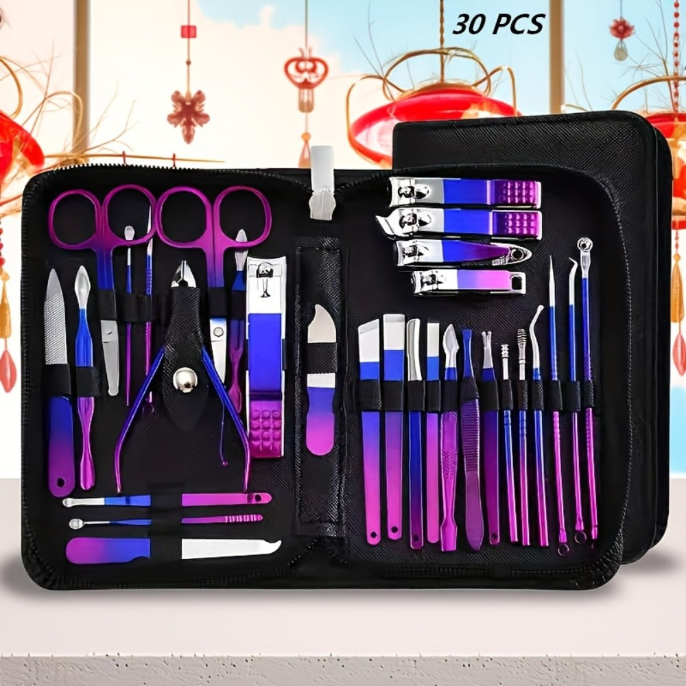 9/18/30/60pcs Manicure Set | Gradient Purple-Blue, Black, Pink, Dark Green Options | Professional Nail Clipper & Pedicure Kit | Portable Travel Grooming Tools For Cuticle Trimming & Nail Care | Ideal Valentine'S Day & Spring Festival Gift For Her