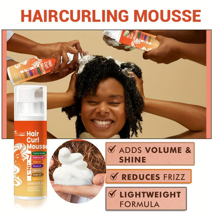 Hair Curl Mousse 7-in-1 Natural Oil Blend Long-Lasting Hold - Deep Moisturizing Smoothing Curl Defining Foam Rosemary Castor Coconut Oil Wavy Curly Hair Women Men 6.76oz