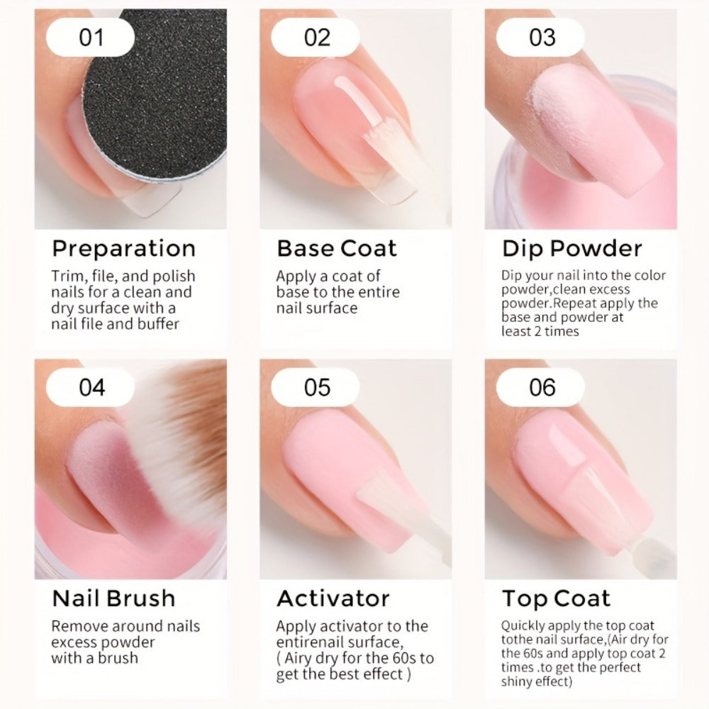NOCIS Dip Powder Nail Kit Starter, 4 Colors Nude Pinkish Glitters Acrylic Dipping Powder System Liquid Set with Base/Top Coat Activator for French Nail Art Manicure Salon All-in-One Beginner Extension Kit
