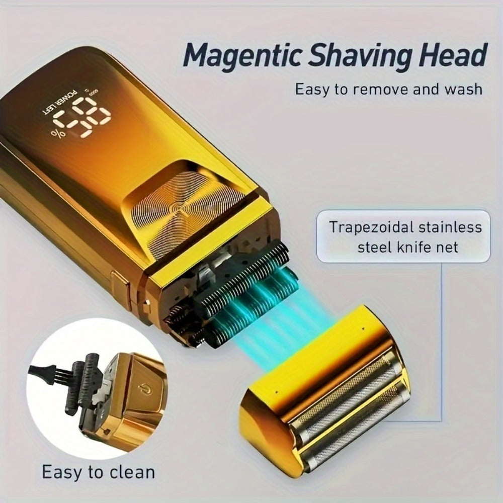 2-in-1 Bald Hair Trimmer, Electric Razor Band Barber Clippers, Aluminum Foil Head - Professional USB Rechargeable Electric Razor, Gentle Beard Hair Trimmer, Festivals & Christmas Gifts