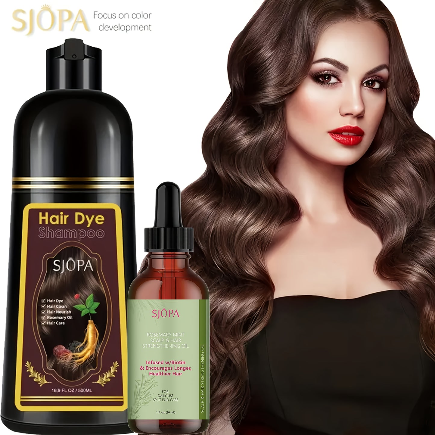 Hair Dye Kit 3-in-1 Color Shampoo with Rosemary Hair Oil - Natural Safe Formula Quick Coloring Gentle on Skin Unisex 500ml Black Brown Red Purple Silver Multi Color