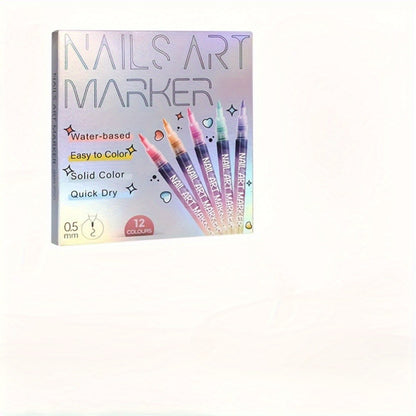 Nail Art Pens 12 Colors Set Quick Dry 3D Graffiti Detail Brush for Nail Design - DIY Precision Nail Drawing Pen Kit for Salon & Home Use