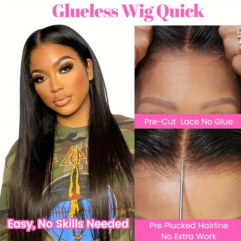 6X4.5 HD Lace Put On And Go Glueless Closure Wig Human Hair Straight Human Hair Pre Plucked Pre Cut No Glue 3 Seconds to Wear Glueless Wig Transparent Lace Front Wigs Human Hair Wig for Women Pre Bleached Knots 250 Density