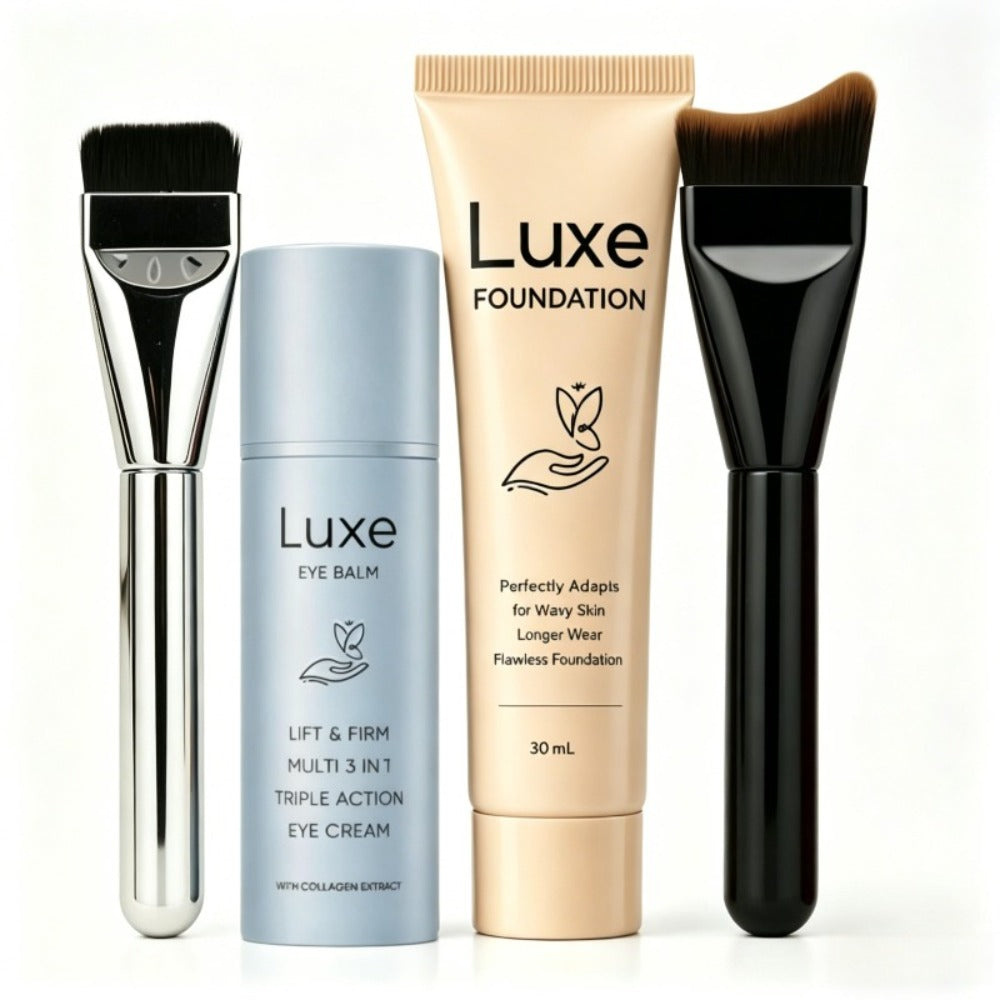 4pcs Luxury Set! Includes: 1 Multifunctional Liquid Foundation, 1 Dedicated Eye Cream Applicator, And 2 Foundation Brushes. Its Supports Layer-By-Layer Concealing to Create a Natural And Radiant Makeup Effect; Blurs Imperfecti