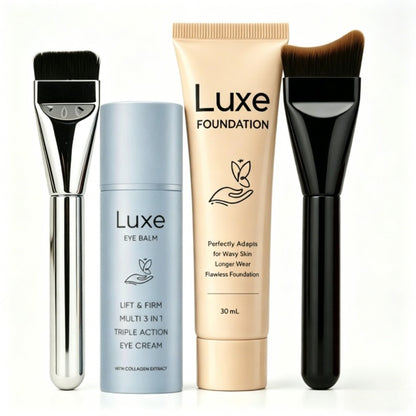 Liquid Foundation Makeup Set 4pcs — Multifunctional Foundation, Eye Cream Applicator & 2 Foundation Brushes, Full Coverage Natural Radiant Finish Concealing Kit