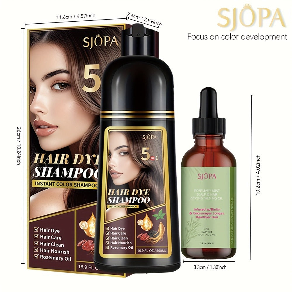 Hair Coloring Shampoo with Rosemary Hair Oil Gift Set — 5-in-1 Color & Care Formula, Moisturizing Glycerin, Gentle Non-Irritating, 16.91 oz Shampoo + Rosemary Oil, 12 Shades Available